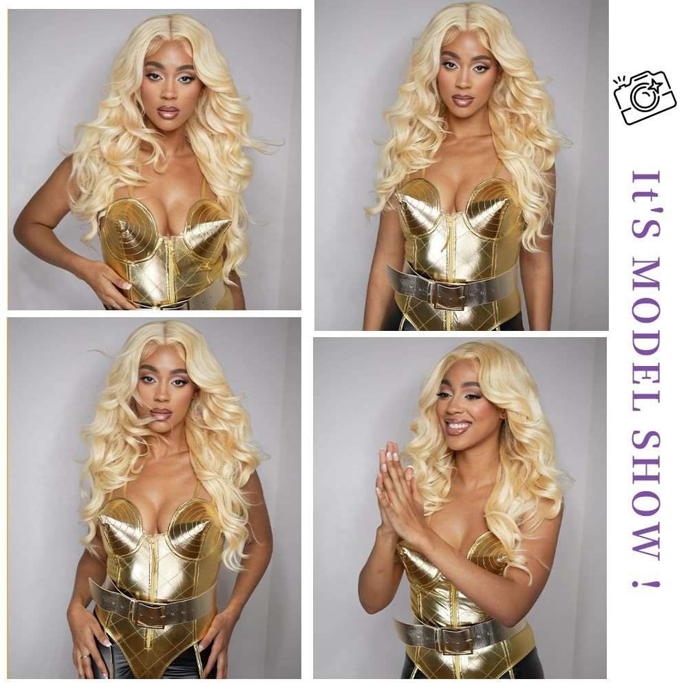 Hand-woven Front Lace Synthetic Wigs Golden Big Wave Long Curly Hair