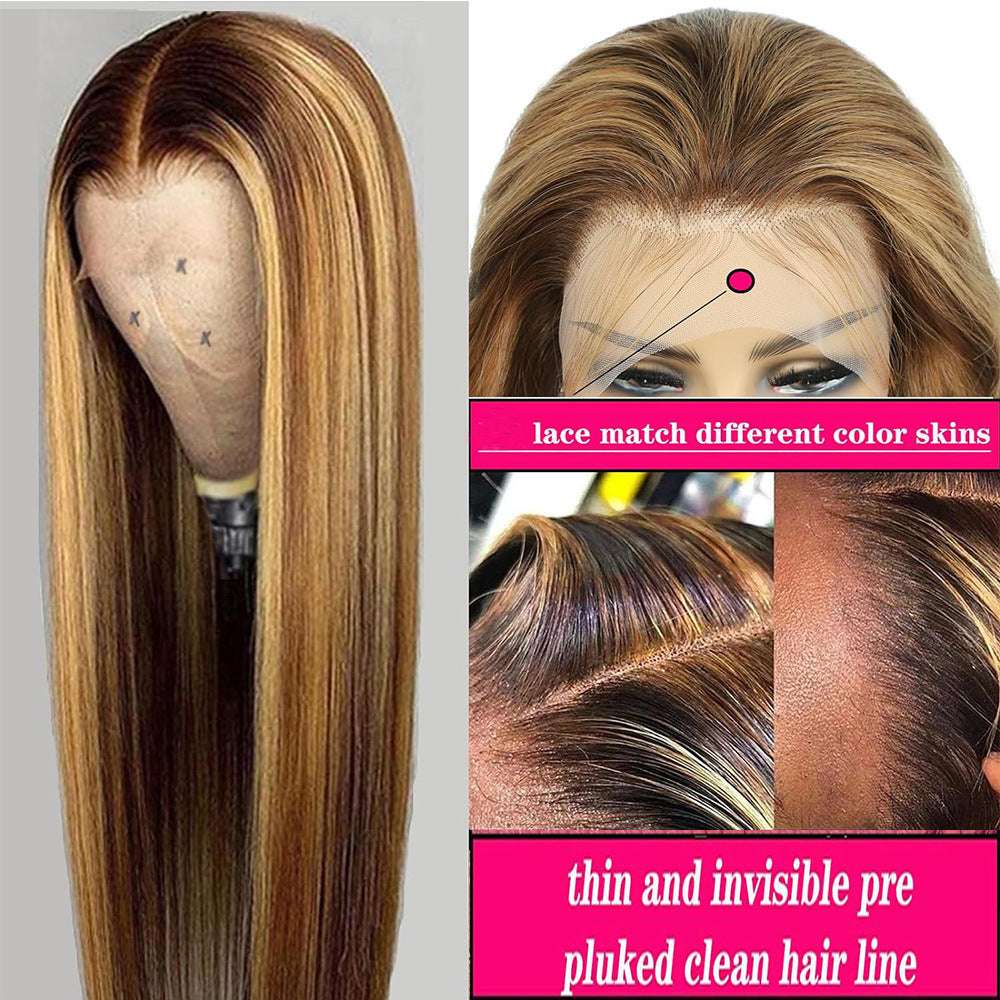 Female Long Straight Hair Front Lace Wig Head Cover