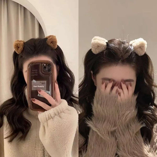 Fuzzy Bear Hair Clips for Cute Hair Styling