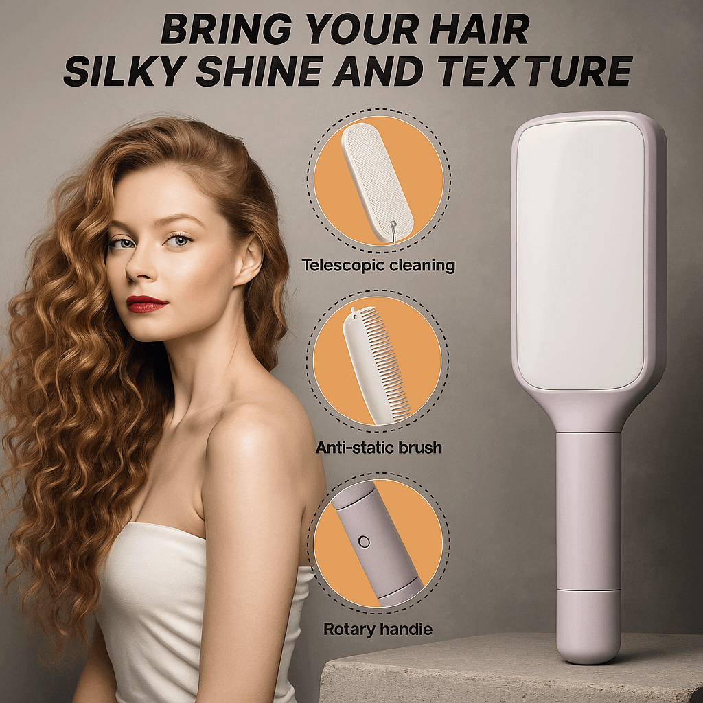 4 In 1 Self Cleaning Hair Brush Anti-Static Massage Comb Scalable Rotate Lifting