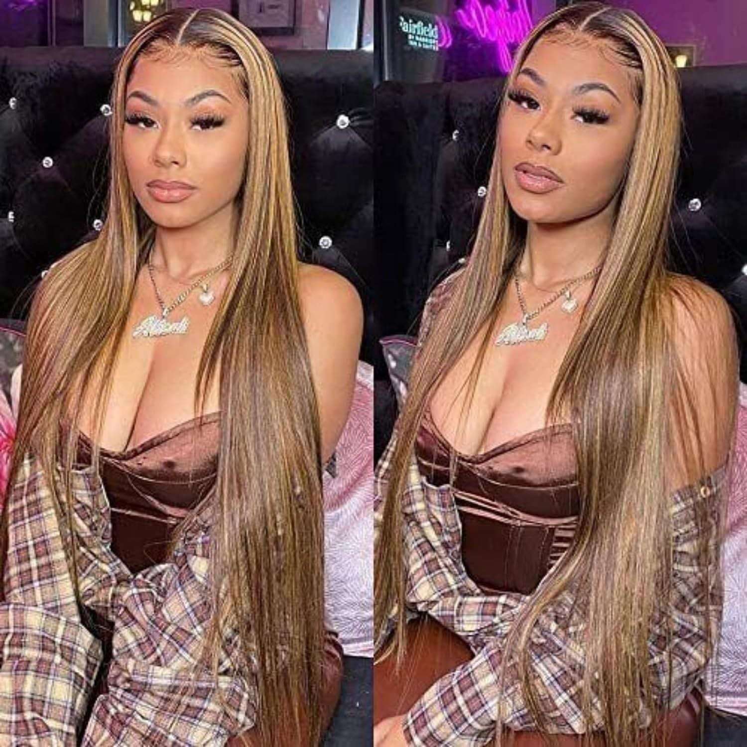Female Long Straight Hair Front Lace Wig Head Cover