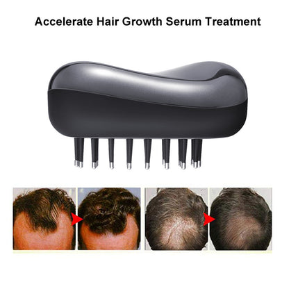 Red light scalp care device for promoting hair growth with vibration and serum treatment features