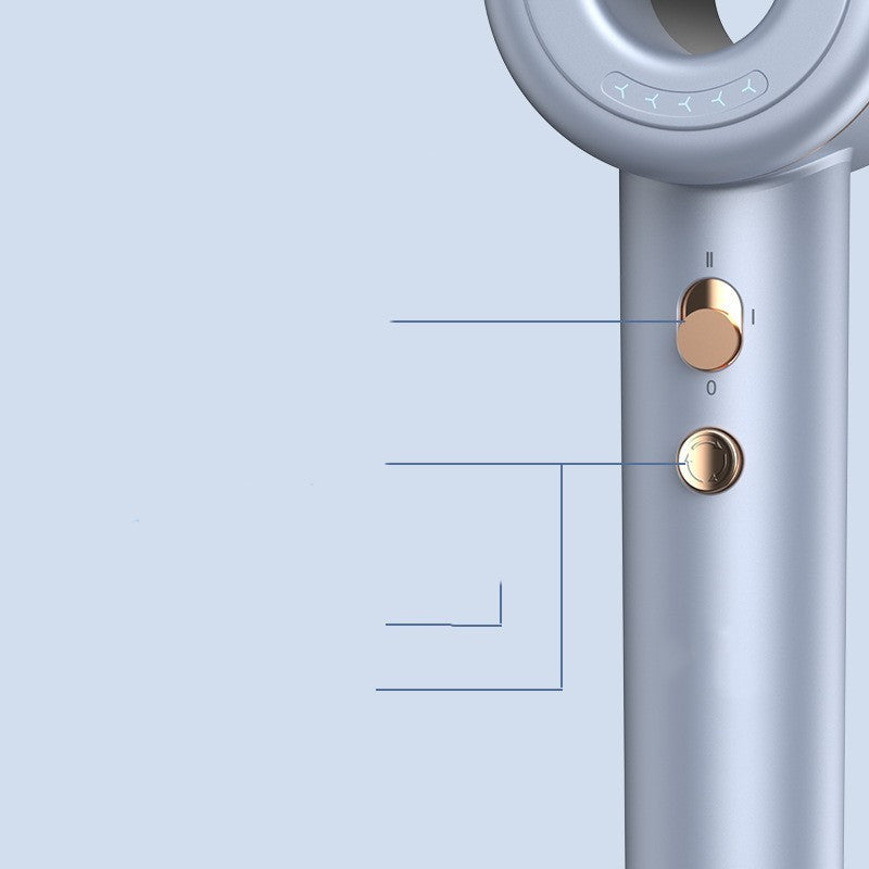 Close-up of adjustable speed hair dryer for all hair types showing power and speed control buttons