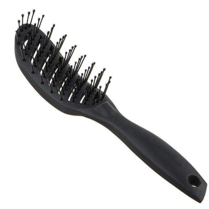 Black anti-static vent comb hairbrush with flexible bristles for tangle-free styling