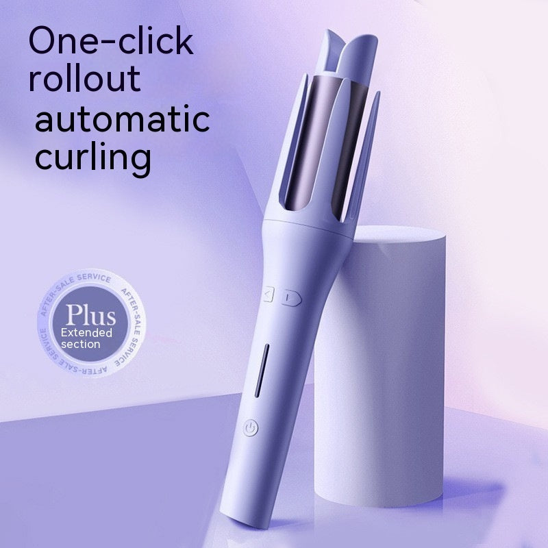 Korean automatic hair curler in soft purple with one-click styling feature for effortless curls