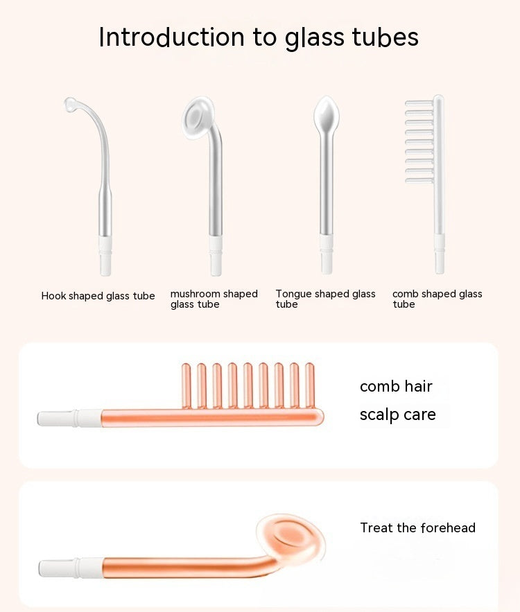 Electro-therapy beauty tool for hair growth and skin rejuvenation with various glass tube attachments