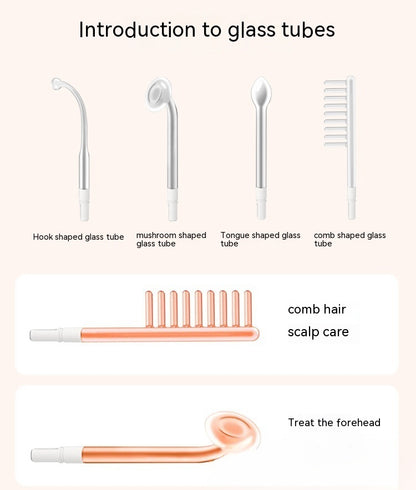 Electro-therapy beauty tool for hair growth and skin rejuvenation with various glass tube attachments
