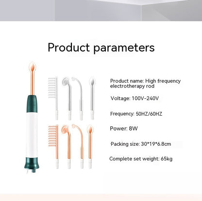 High frequency electrotherapy rod beauty tool for hair growth and skin rejuvenation with multiple attachments
