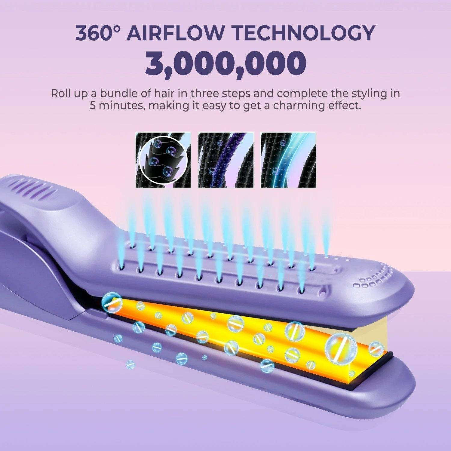 Electric hair straightener with 360 degree airflow technology for frizz control hair curler and smooth styling