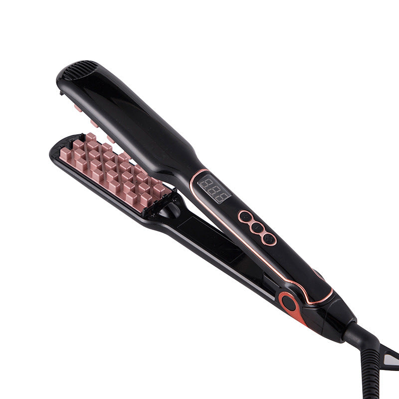 Black electric hair straightener with rose gold ceramic plates digital display ceramic straightening brush for all hair types