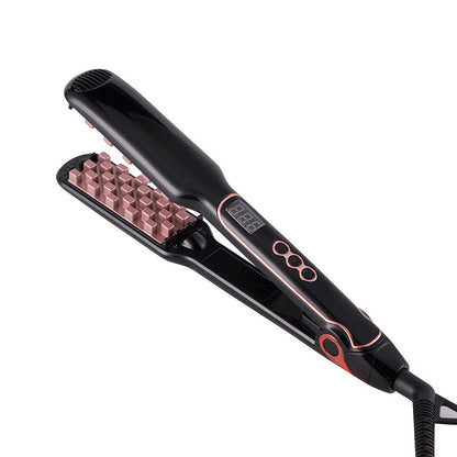 Black electric hair straightener with rose gold ceramic plates digital display ceramic straightening brush for all hair types