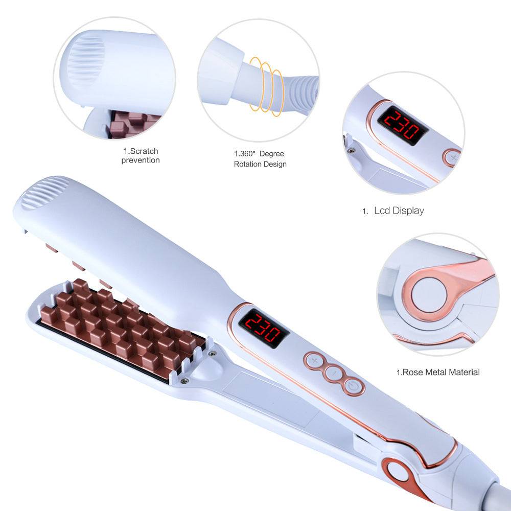 Electric hair straightener with lcd display and rose metal material ceramic straightening brush for all hair types