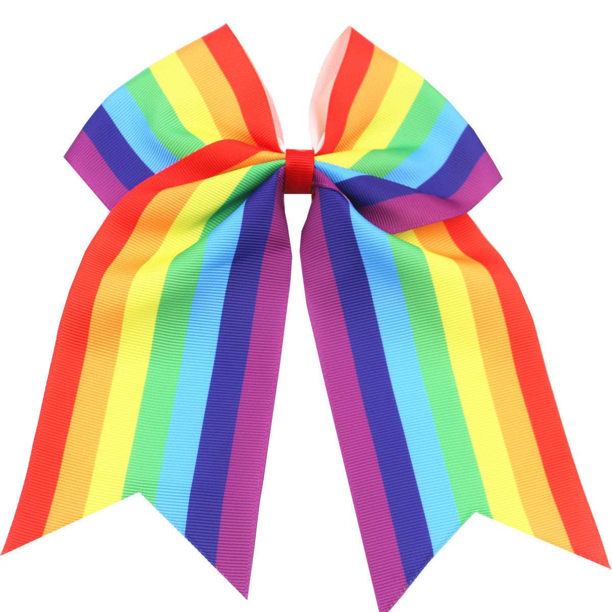 Bright children's rainbow hair accessories featuring a large striped bow in vibrant colors