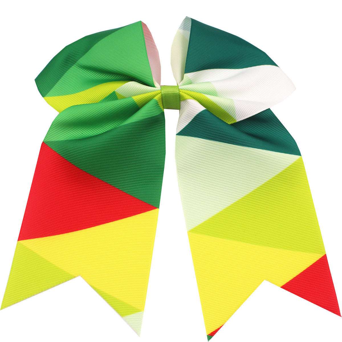 Colorful children's rainbow hair accessories with a large bow in vibrant geometric patterns