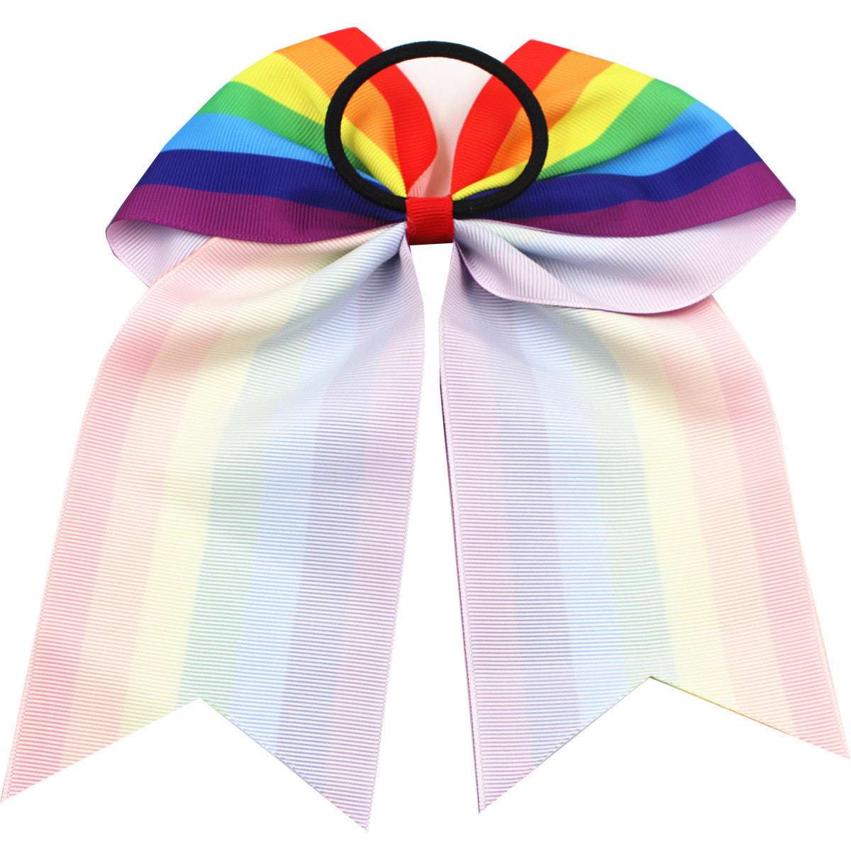 Colorful children's rainbow hair accessories with a vibrant bow and long ribbons for playful hairstyles