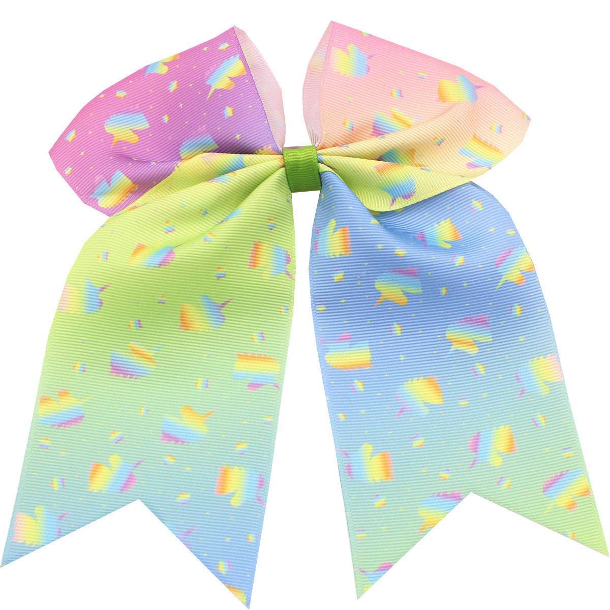 Colorful children's rainbow hair accessories bow with pastel hues and playful patterns