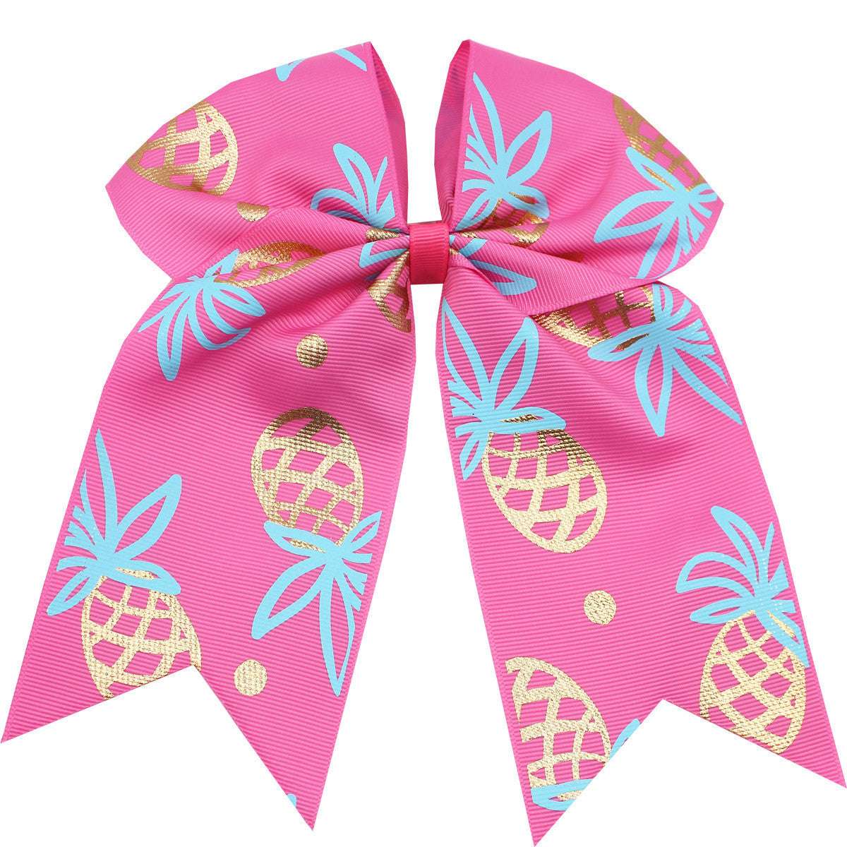 Children's Rainbow Hair Accessories Pink Pineapple Bow with Blue Leaves and Gold Accents