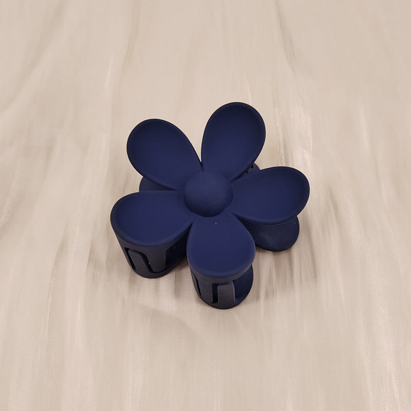 Navy blue colorful flower hair clip with frosted petals for summer style