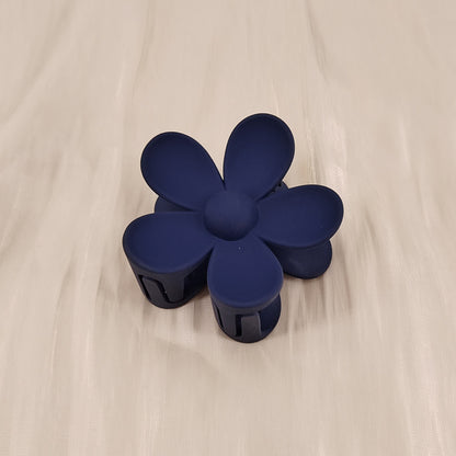 Navy blue colorful flower hair clip with frosted petals for summer style