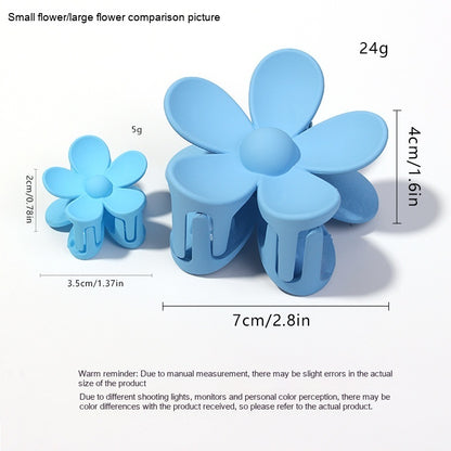 Two blue colorful flower hair clips in small and large sizes with frosted finish