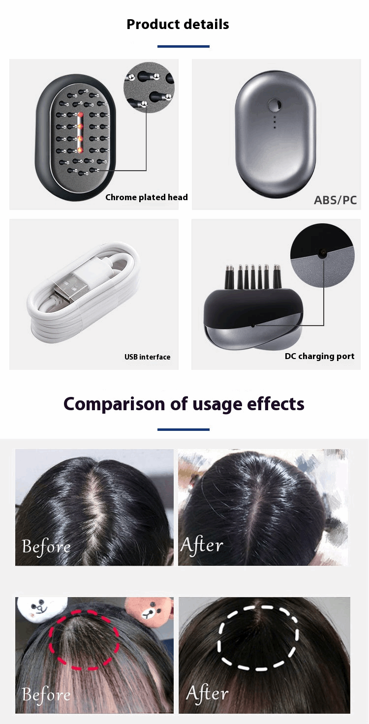 Red light scalp care device featuring chrome plated head and USB charging for effective scalp treatment