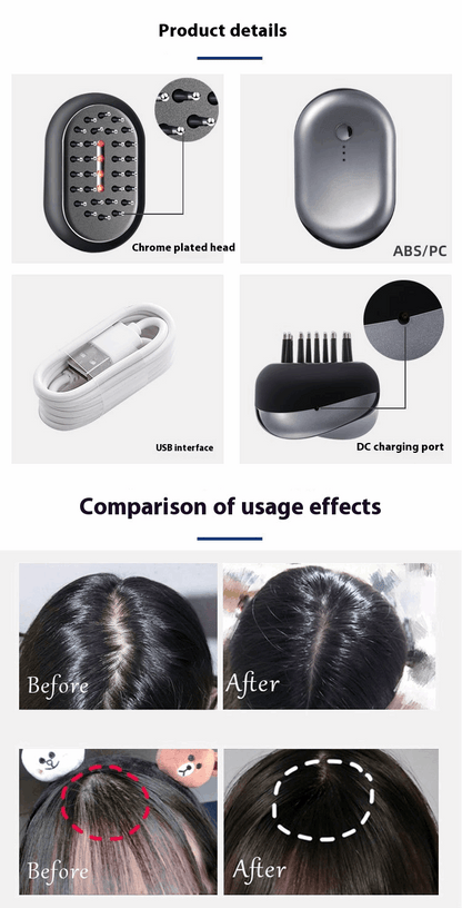 Red light scalp care device featuring chrome plated head and USB charging for effective scalp treatment