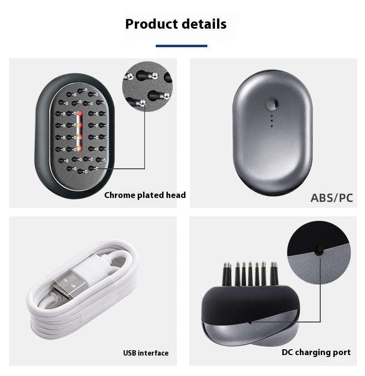 Red light scalp care device with chrome plated head and USB charging for effective scalp treatment