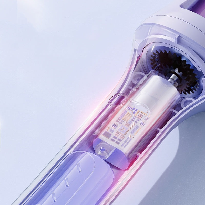 Close-up of easy-to-use electric hair straightener showing internal motor and gear mechanism