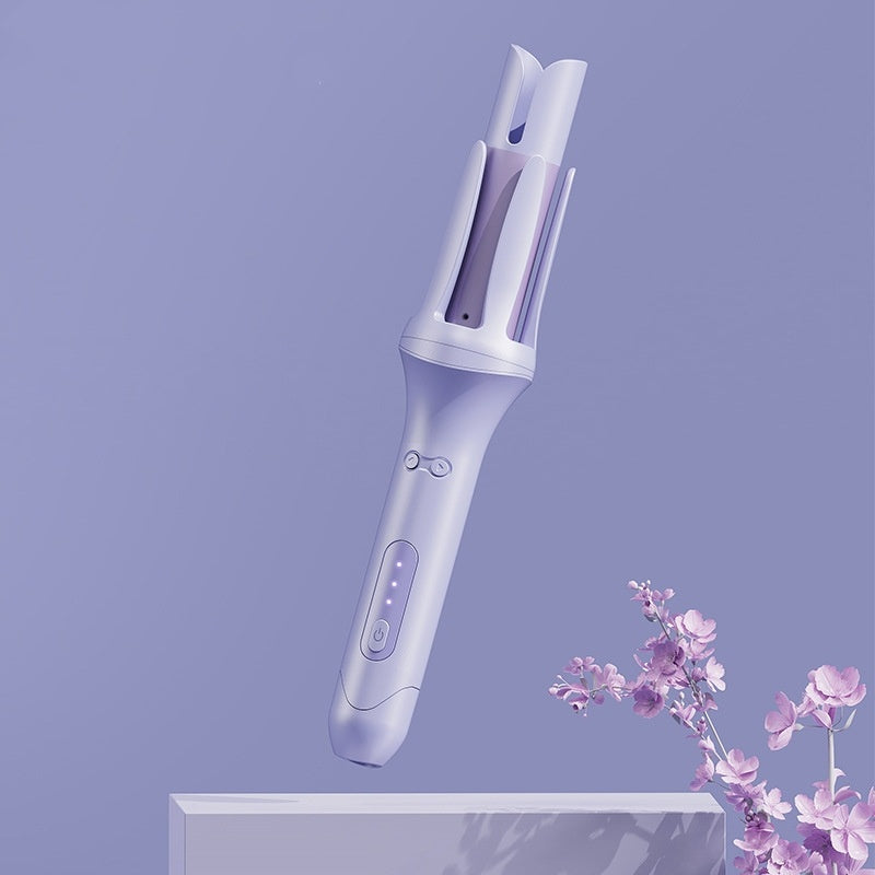 Purple easy-to-use electric hair straightener with ergonomic handle and digital controls
