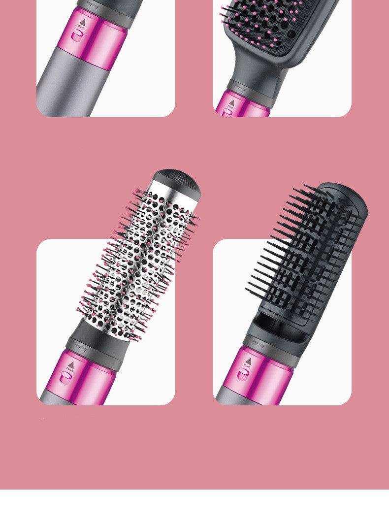Easy use hair straightener for all hair types with multiple brush attachments in pink and black design