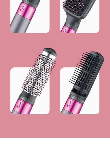 Easy use hair straightener for all hair types with multiple brush attachments in pink and black design