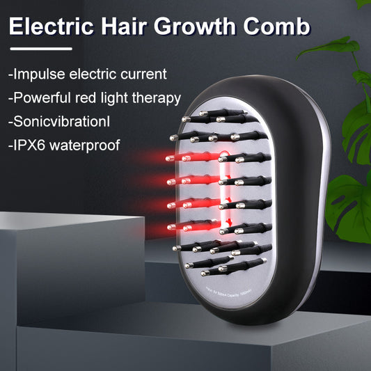 Red light scalp care device with electric comb design for hair growth and sonic vibration therapy