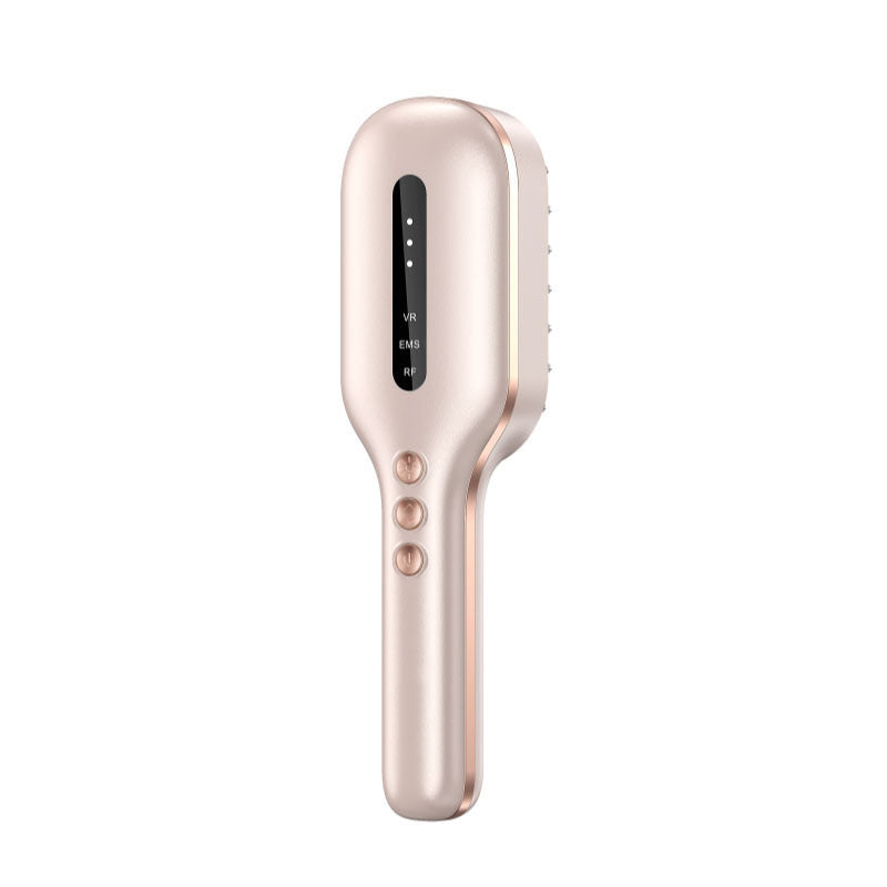 Electric massage hair comb in sleek rose gold design with user-friendly controls and display