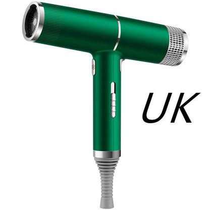 Green compact fast drying hair tool hair dryer with silver accents and adjustable settings