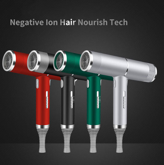 Set of red black green and silver fast drying hair tool with negative ion hair nourish technology