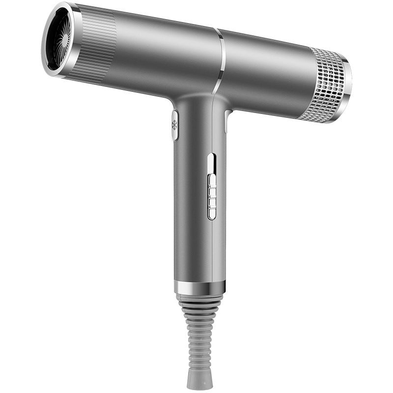 Sleek gray hair dryer with ergonomic handle and vent for fast drying hair tool use