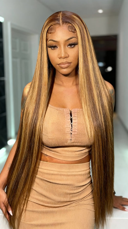 Female Long Straight Hair Front Lace Wig Head Cover