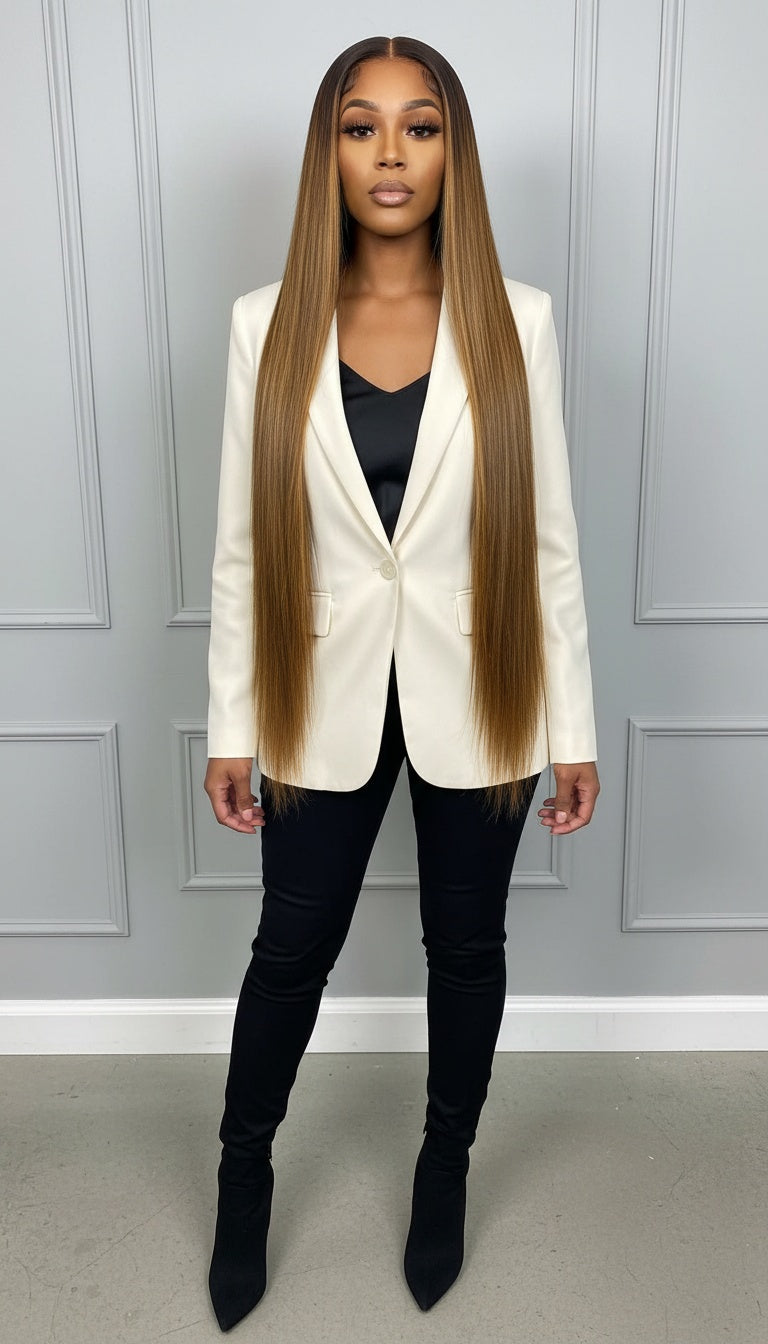 Female Long Straight Hair Front Lace Wig Head Cover