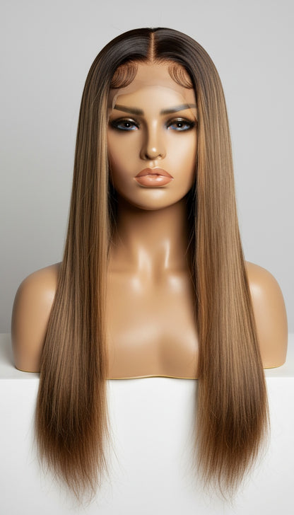 Female Long Straight Hair Front Lace Wig Head Cover