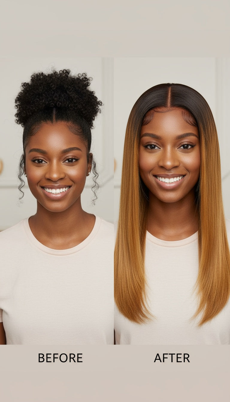 Female Long Straight Hair Front Lace Wig Head Cover