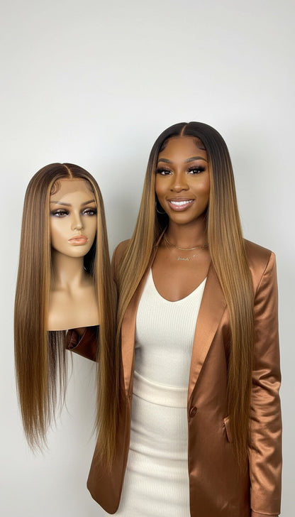 Female Long Straight Hair Front Lace Wig Head Cover