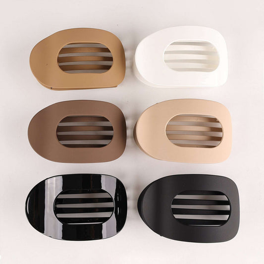 Set of six flat oval hair barrette clips in various neutral colors for back head updo hairstyles