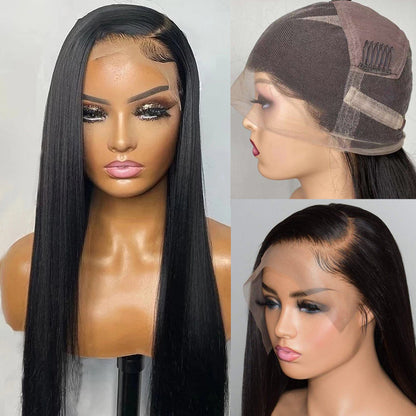 Full lace wig with real hair featuring long straight strands and a natural-looking hairline