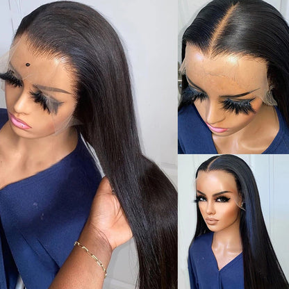 Full lace wig with real hair styled on a mannequin showcasing a sleek, straight look