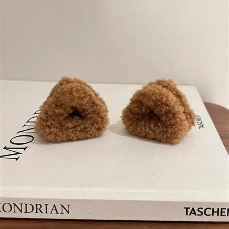 Fuzzy bear hair clips in brown featuring a soft, textured design for stylish hair accessories
