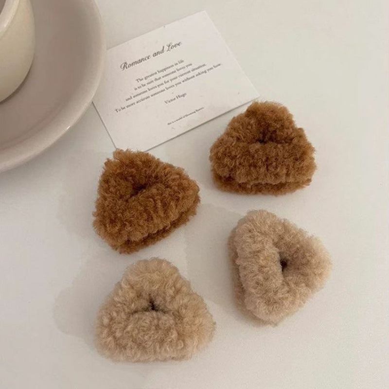 Fuzzy bear hair clips in brown and beige, perfect for stylish hair accessories and cute hairstyles