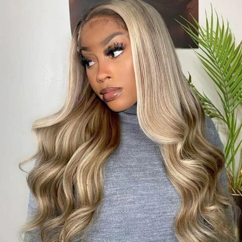 Highlight wave real human hair wig with luxurious long waves for a stylish look