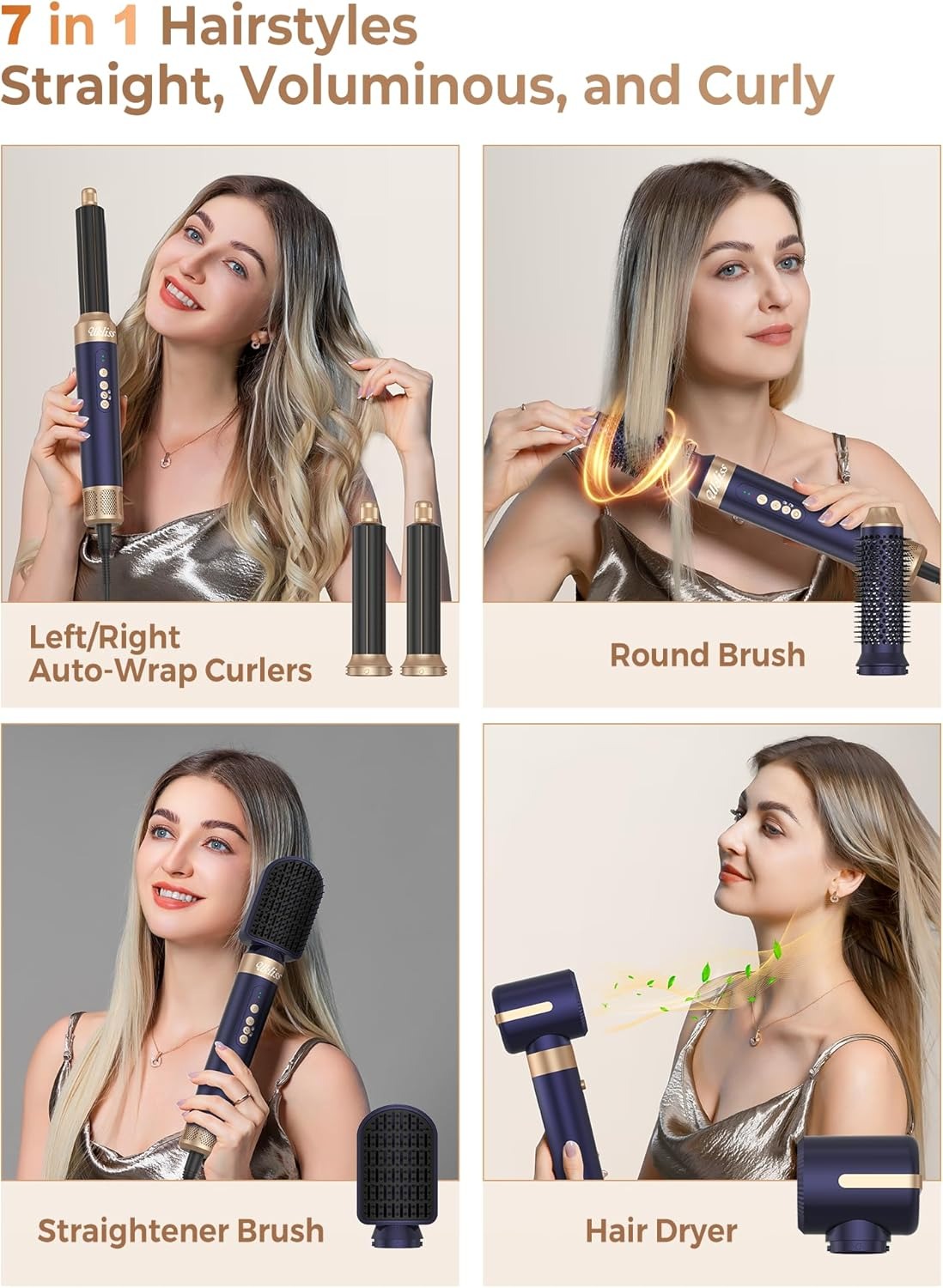 Multifunctional 7-in-1 High-speed Hair Dryer Straight Comb