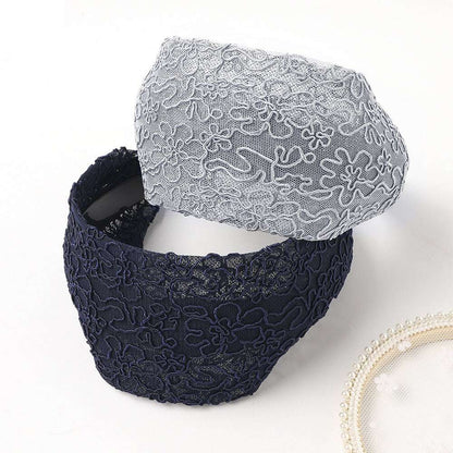 Lace wide brim hair hoop in navy and gray, perfect for stylish hair accessory needs