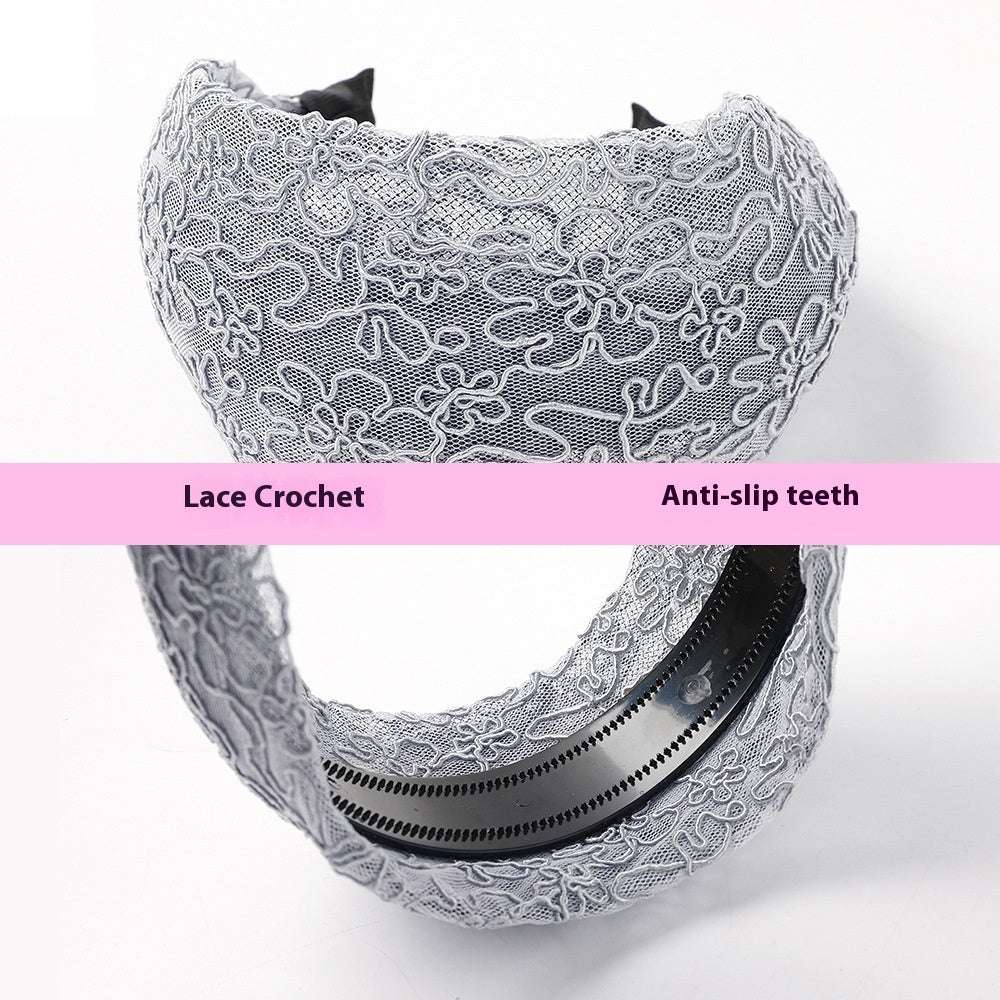 Lace wide brim hair hoop with anti-slip teeth for secure and stylish hair styling